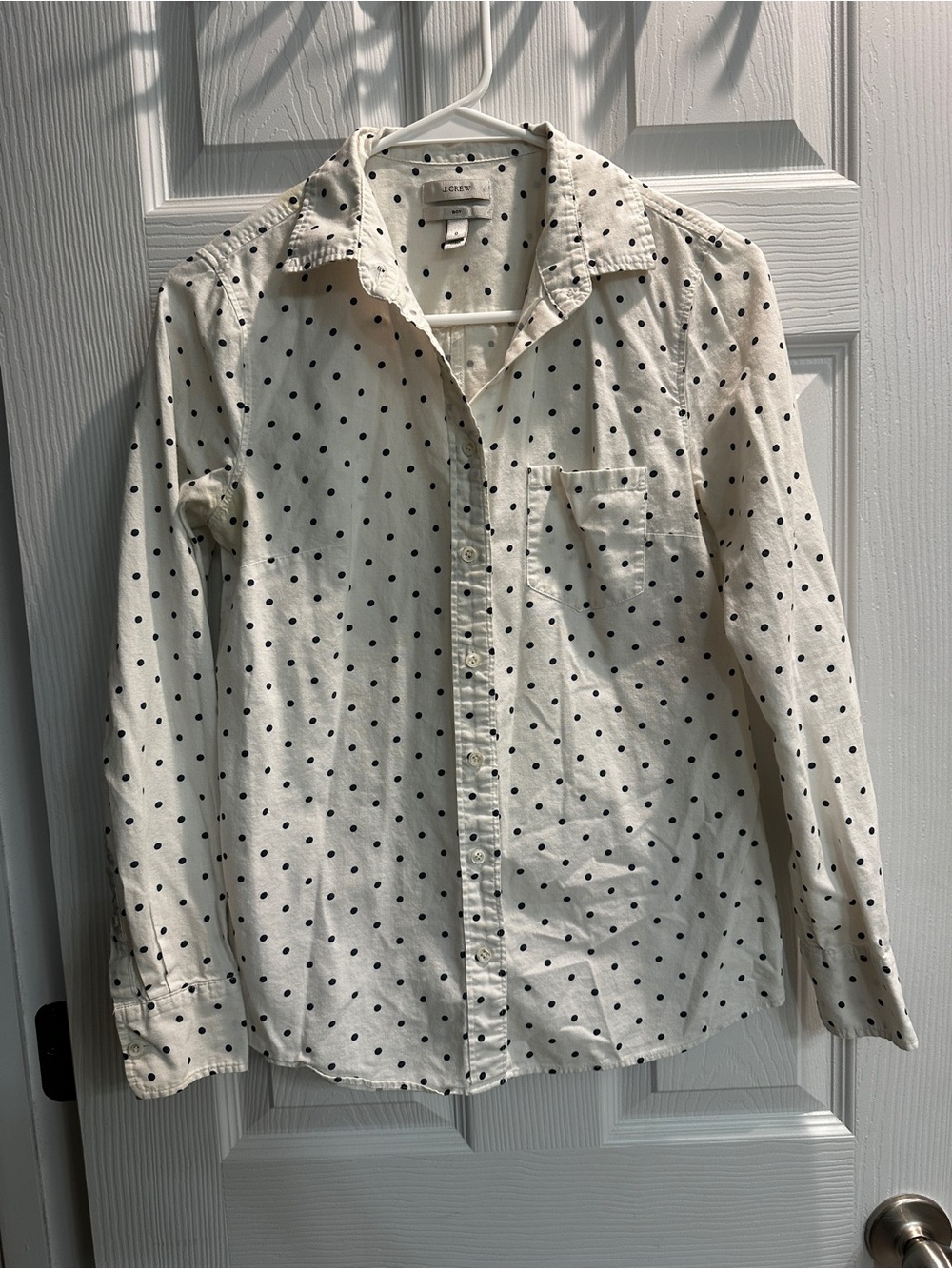J. Crew White Button-Down Shirt with Black Polka Dots